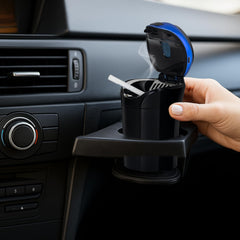 TAKAVU compact ashtray fits snugly in your cup holder on the go.