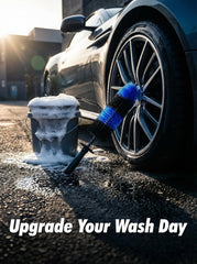 TAKAVU Master Wheel Brush reaches behind spokes for thorough cleaning.