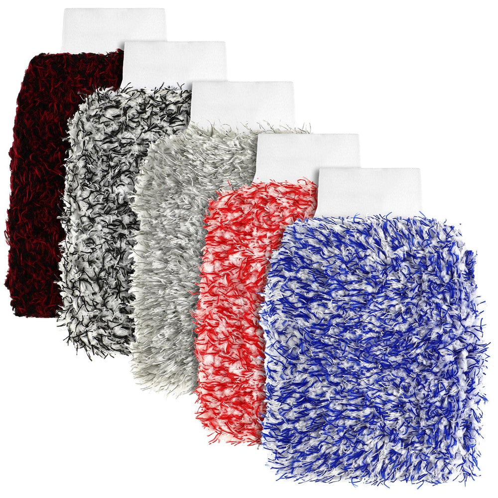 Tallew 5pc microfiber car wash mitt blue and white for scratch-free cleaning.