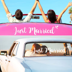 Just Married sign banner by Tallew for wedding car decor and photos.