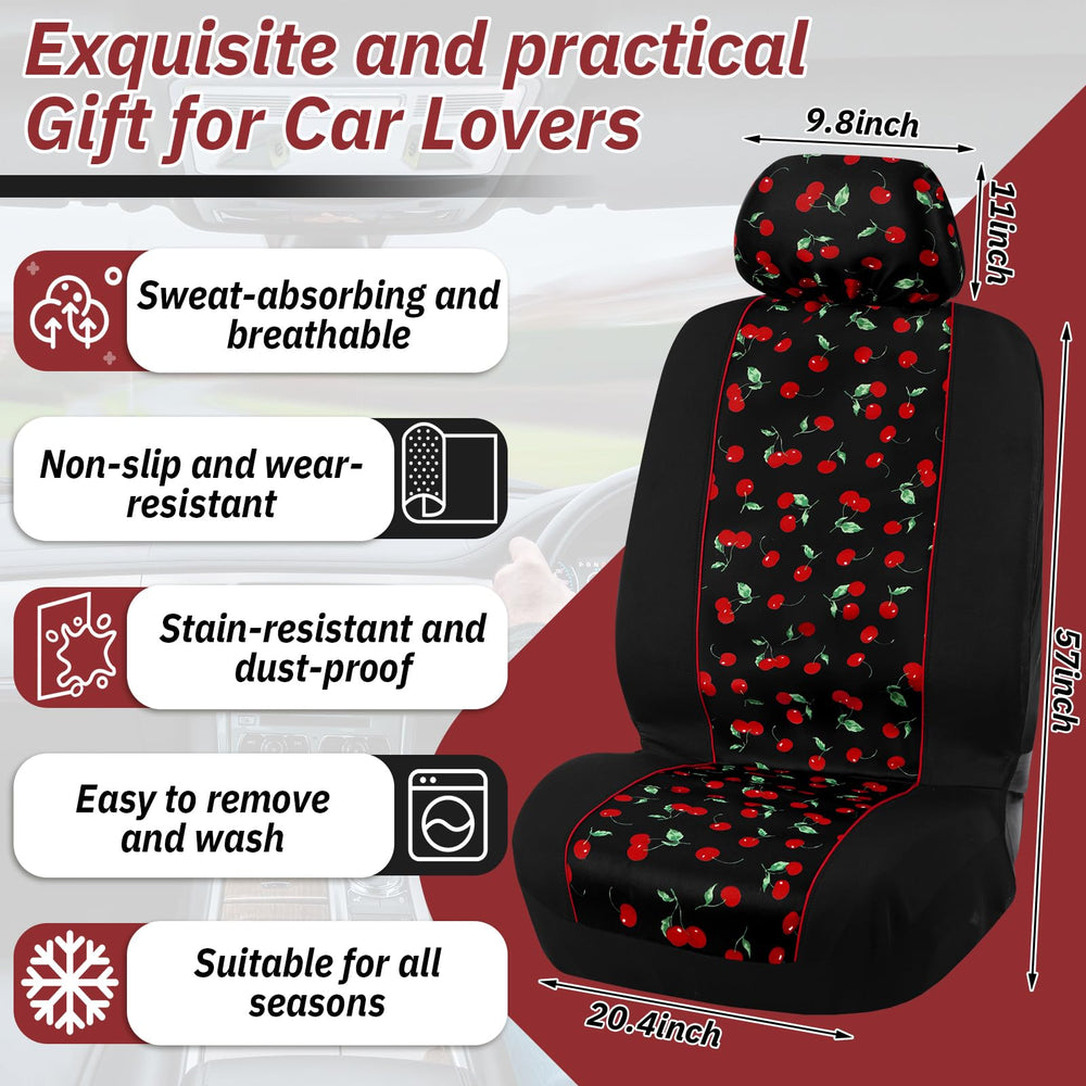 Tallew cherry headrest covers add coordinated look and seat protection.