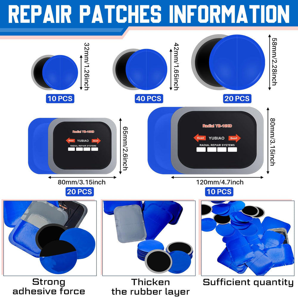 Five sizes shown for flexible puncture repairs on the go.