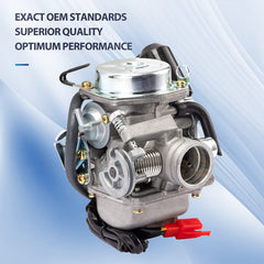 TANG GY6 carburetor graphic illustrates optimized air-fuel mixture for efficiency.