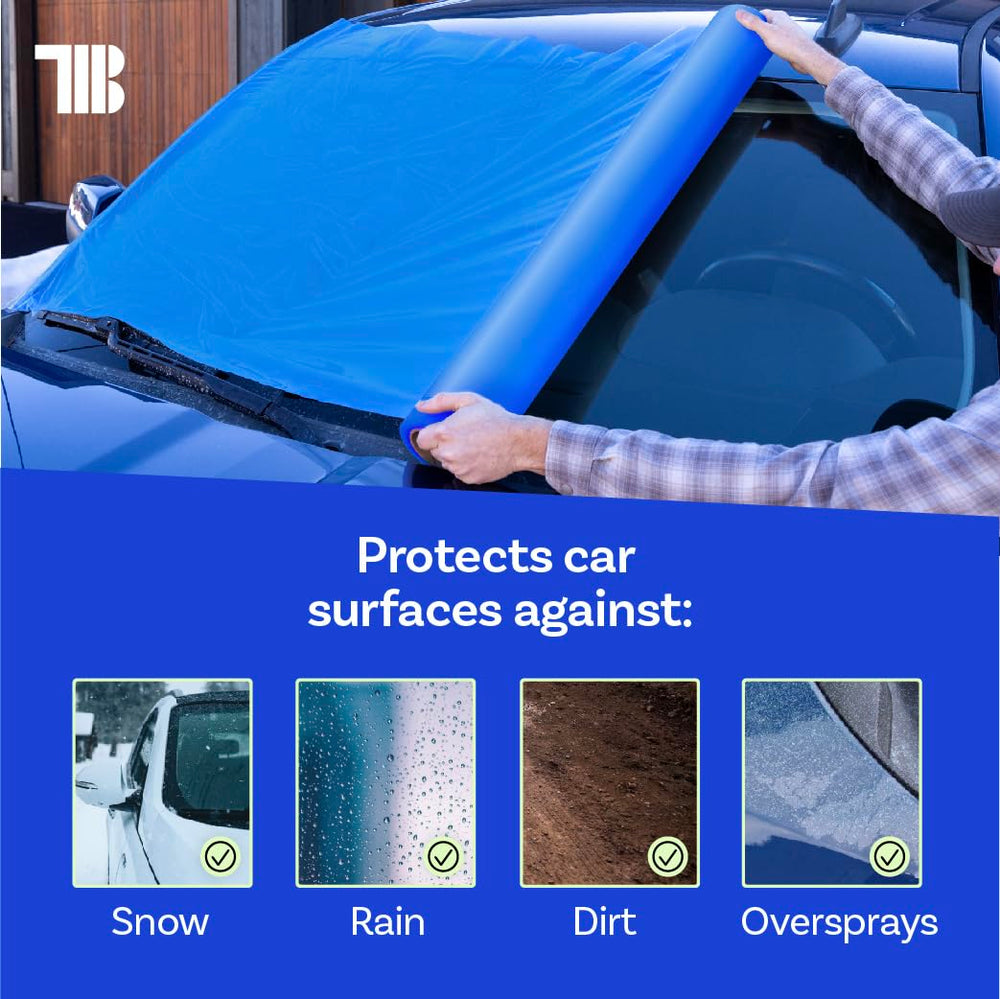 TapeManBlue 3.5-mil wrap shields interior from rain, dirt, and snow.