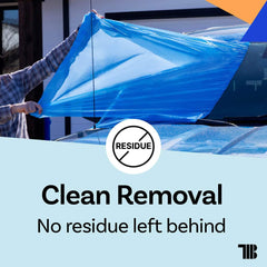 TapeManBlue weather-protective wrap conforms to surfaces for quick coverage.