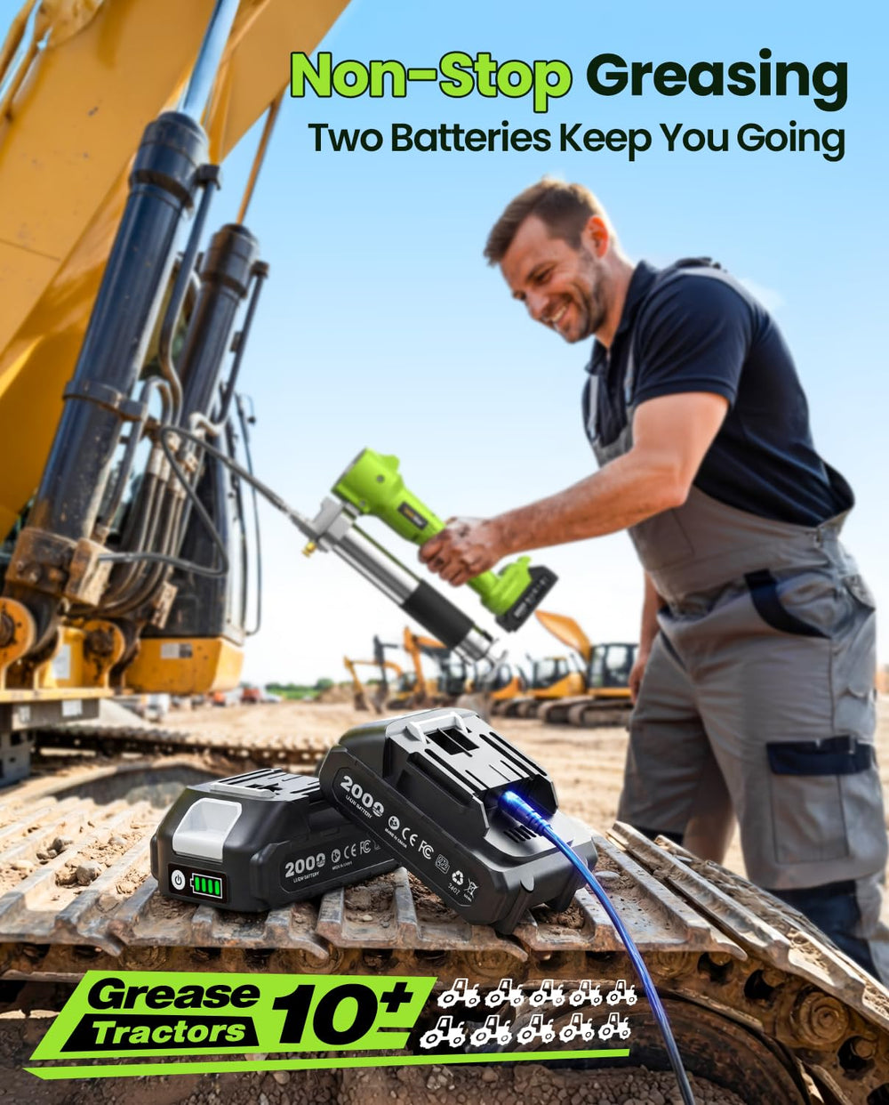 TaskStar grease gun ergonomic grip provides comfortable use.