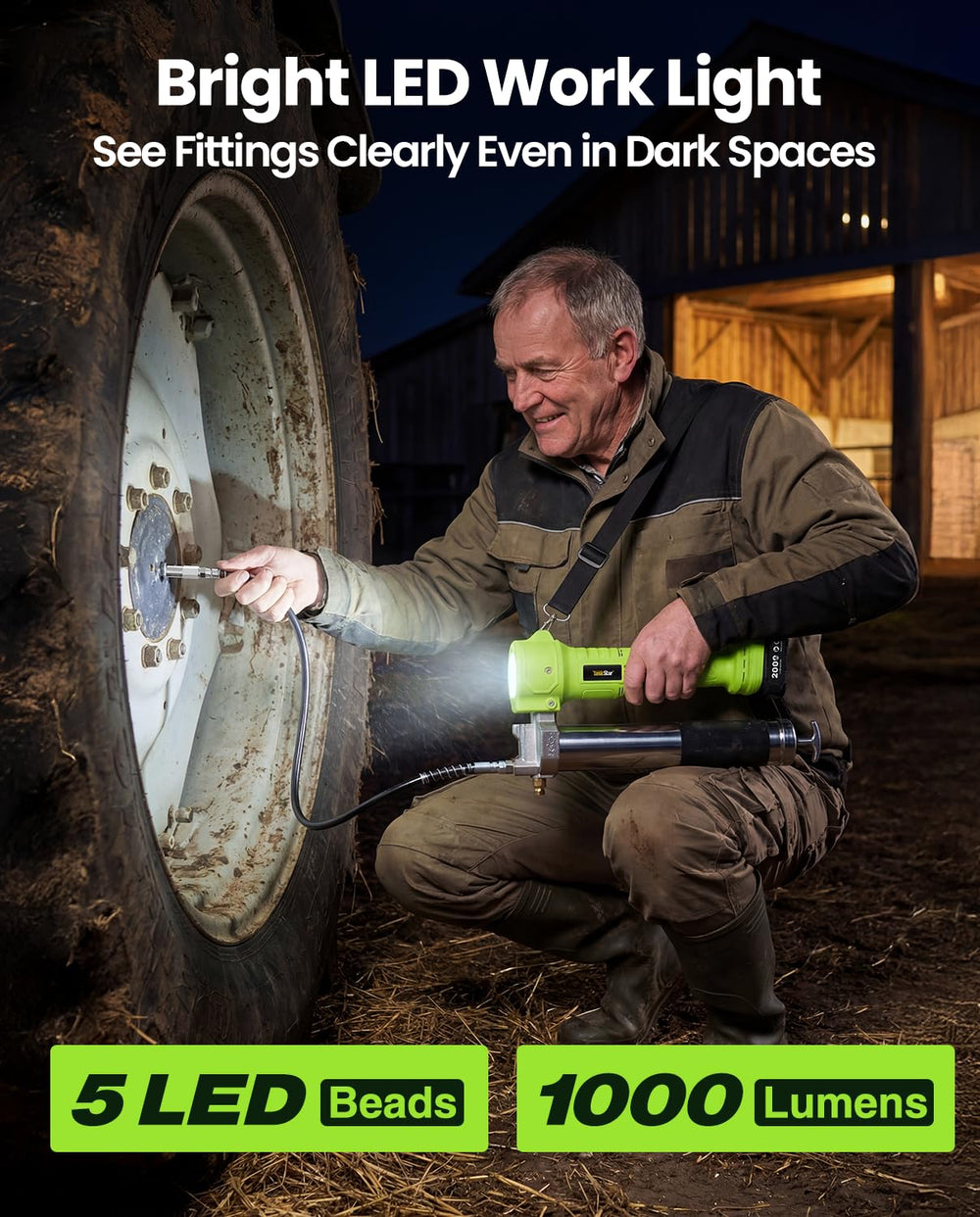 TaskStar in-use demonstration shows fast greasing on equipment.