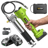 TaskStar grease gun with lock-on trigger enables continuous lubrication on tractors.