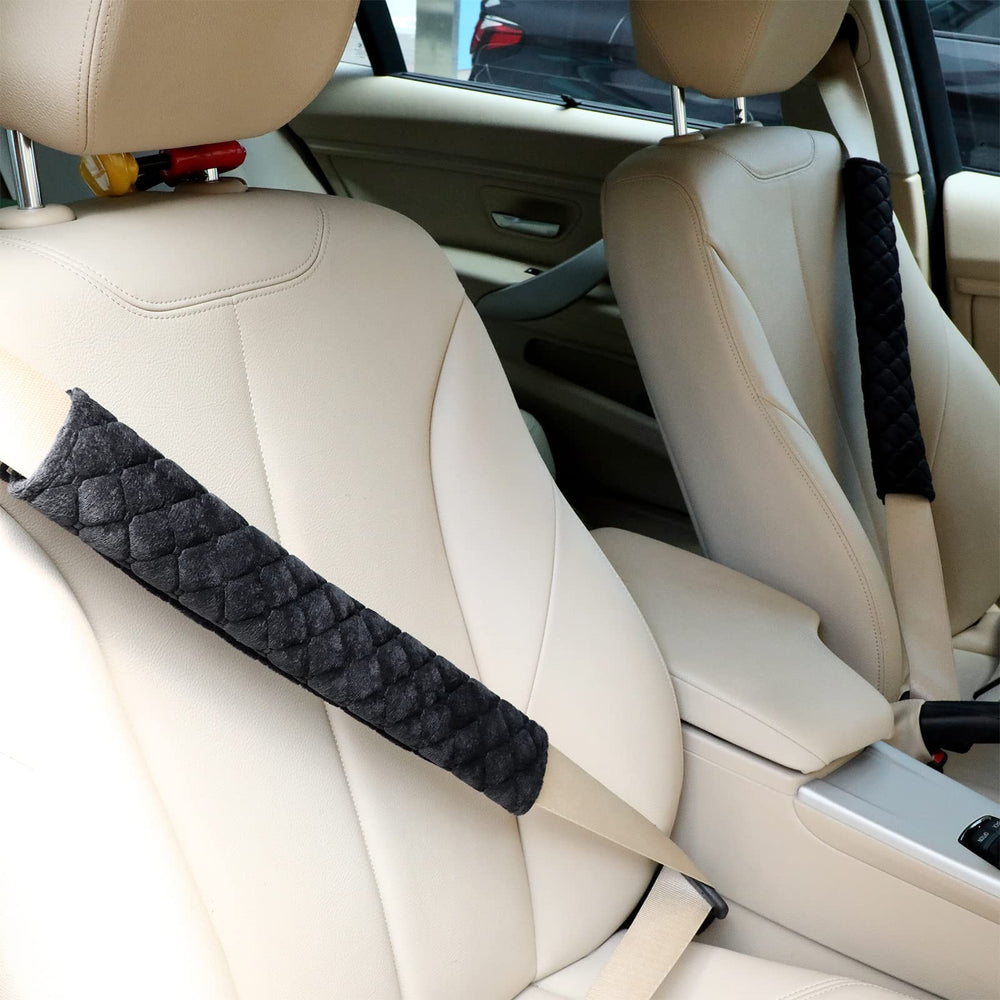Tatuo 4-pack black seatbelt pads enhances car interior while protecting shoulders.