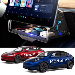TAZENI under screen storage open state for Model Y shows easy reach