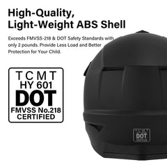 TCMT Youth Dirt Bike Helmet with adjustable sun visor to reduce glare on trails
