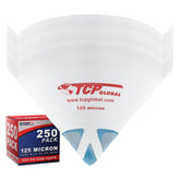 TCP Global 125-micron filter tip close-up with ultra-fine blue nylon mesh
