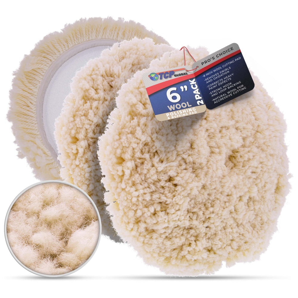 TCP Global 6-inch wool polishing pad front view for easier buffing on vehicles
