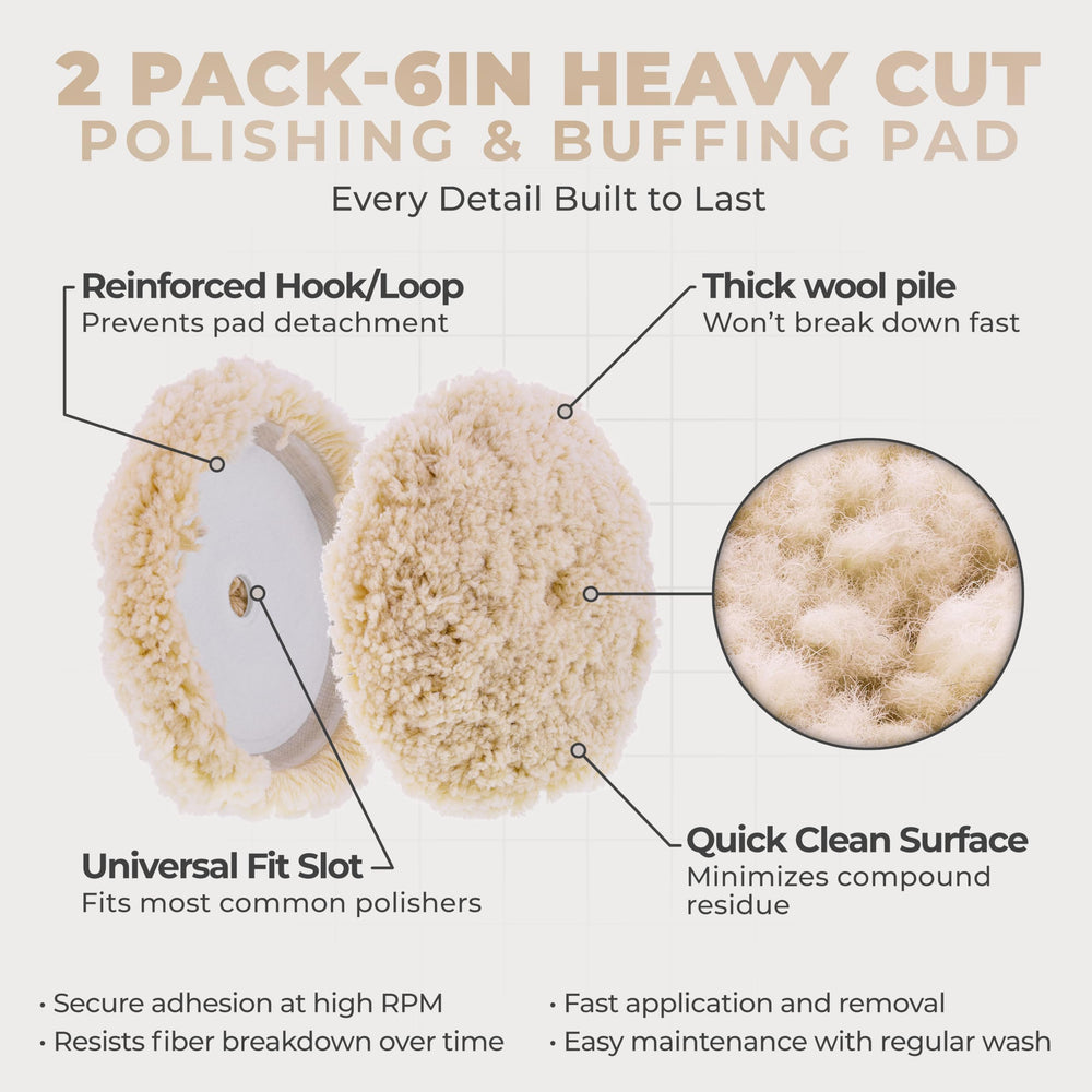 TCP Global 6-inch wool pad with hook-and-loop attachment for secure backing