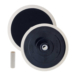 TCP Global 7-inch hook-and-loop backing plate close-up showing secure grip