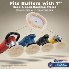 TCP Global 8in wool pad compatible with 7-inch backing plates for versatile use