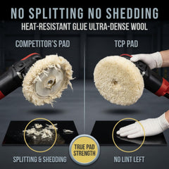 TCP Global wool buffing pad addresses deep scratches on clearcoat surfaces.