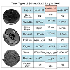 TEANTECH Go Kart Clutch 3/8-Inch chain compatibility for smooth drive.