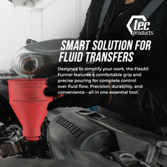 TEC Products FlexAll red funnel for quick garage identification.