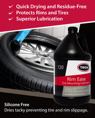 TECH Rim Ease Lube dries tacky, minimizing slippage and residue after application.