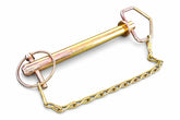 Tech Team hitch pin with chain side view shows secure mounting for trailers and equipment.