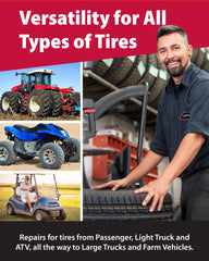 Lawn mower tire repair scenario with Permacure II plugs.