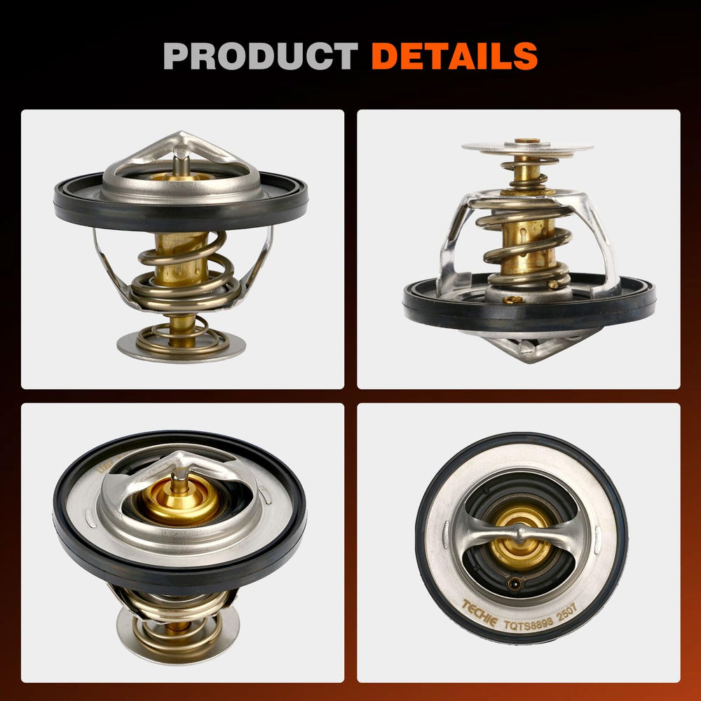 Techie Engine Thermostat packaging label with clear OE references for compatibility verification.