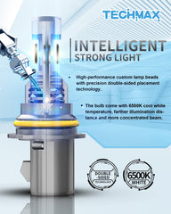 TECHMAX 9007 Fog light 6500K white light improves contrast on roads.