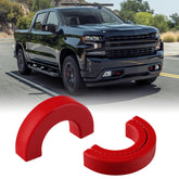 TECHPICCO Chevy Silverado tow hook cover red front view adds custom styling and debris protection