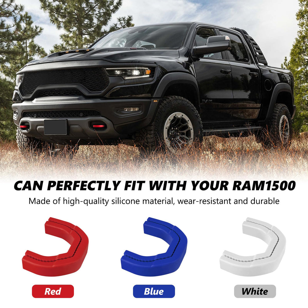 TECHPICCO custom-fit tow hook cover for RAM 1500, easy installation.