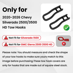 TechPicco red tow-hook cover for Silverado installs easily on the bumper