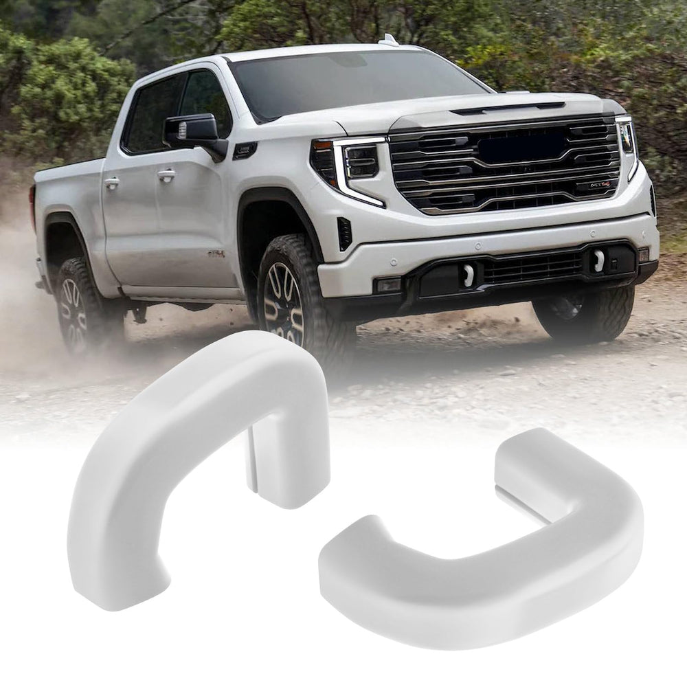 TECHPICCO tow hook cover on GMC Sierra 1500 front with protective white finish