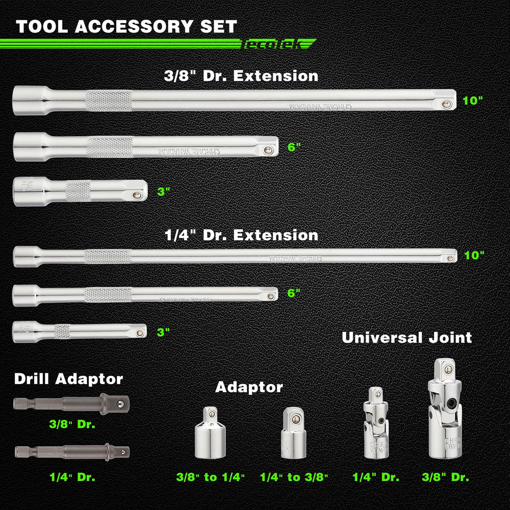 TecoTek 3/8-inch drive extension bar for deep reach.