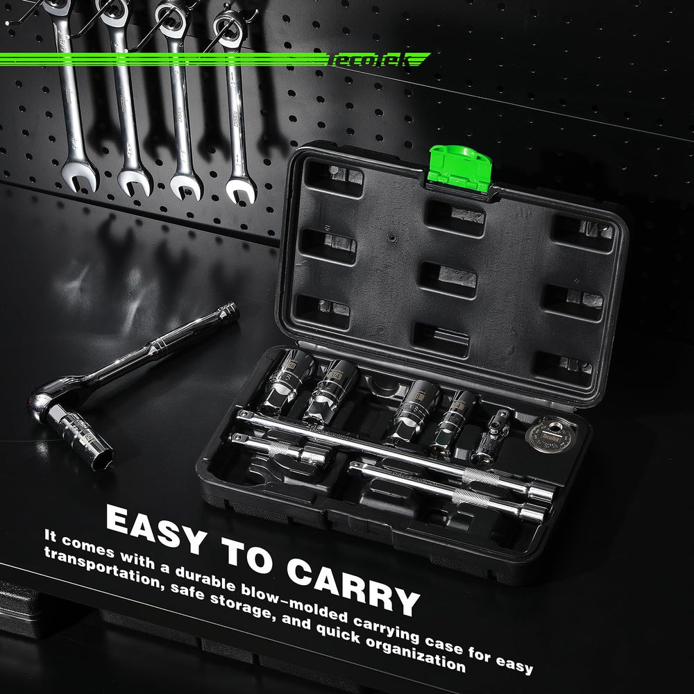 TecoTek eighteen-millimeter spark plug socket covers common engine sizes.