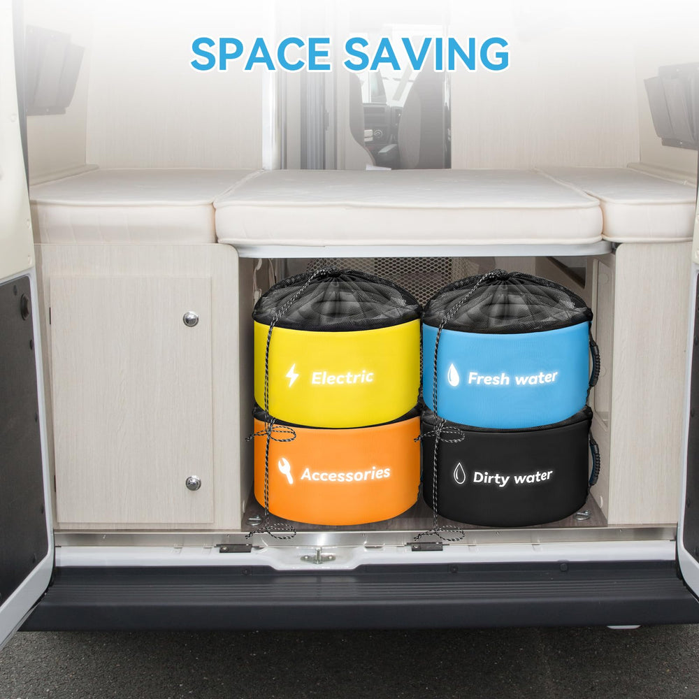 Tecreddy bag stores black water hoses neatly for mess-free setups