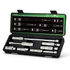 TecoTek seven piece 3/8 drive magnetic spark plug socket set with swivel head