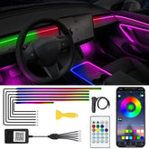 TEKSHINNY remote-controlled interior LED strip enables quick color changes for car mood.