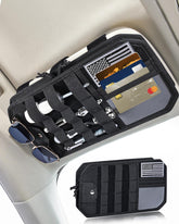 Telawsfun heavy-duty molle car sun visor organizer with flag clip keeps essentials within reach.