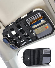Telawsfun heavy-duty molle car sun visor organizer with flag clip keeps essentials within reach.