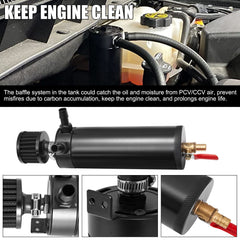 TEMSONE 750ml oil catch can interior view revealing large capacity.