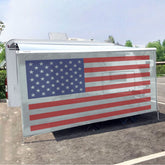 Tentproinc American Flag RV awning sun shade blocks UV while preserving visibility.