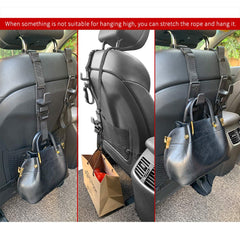 Rotating Teocenka headrest hooks for easy access from either seat