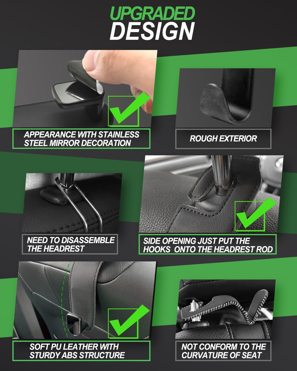 Teoenix headrest hook keeps purses accessible and organized during car rides.