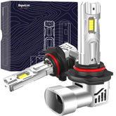 Tequison 9005 HB3 bulbs close-up showing durable housing for reliable fog light upgrades.