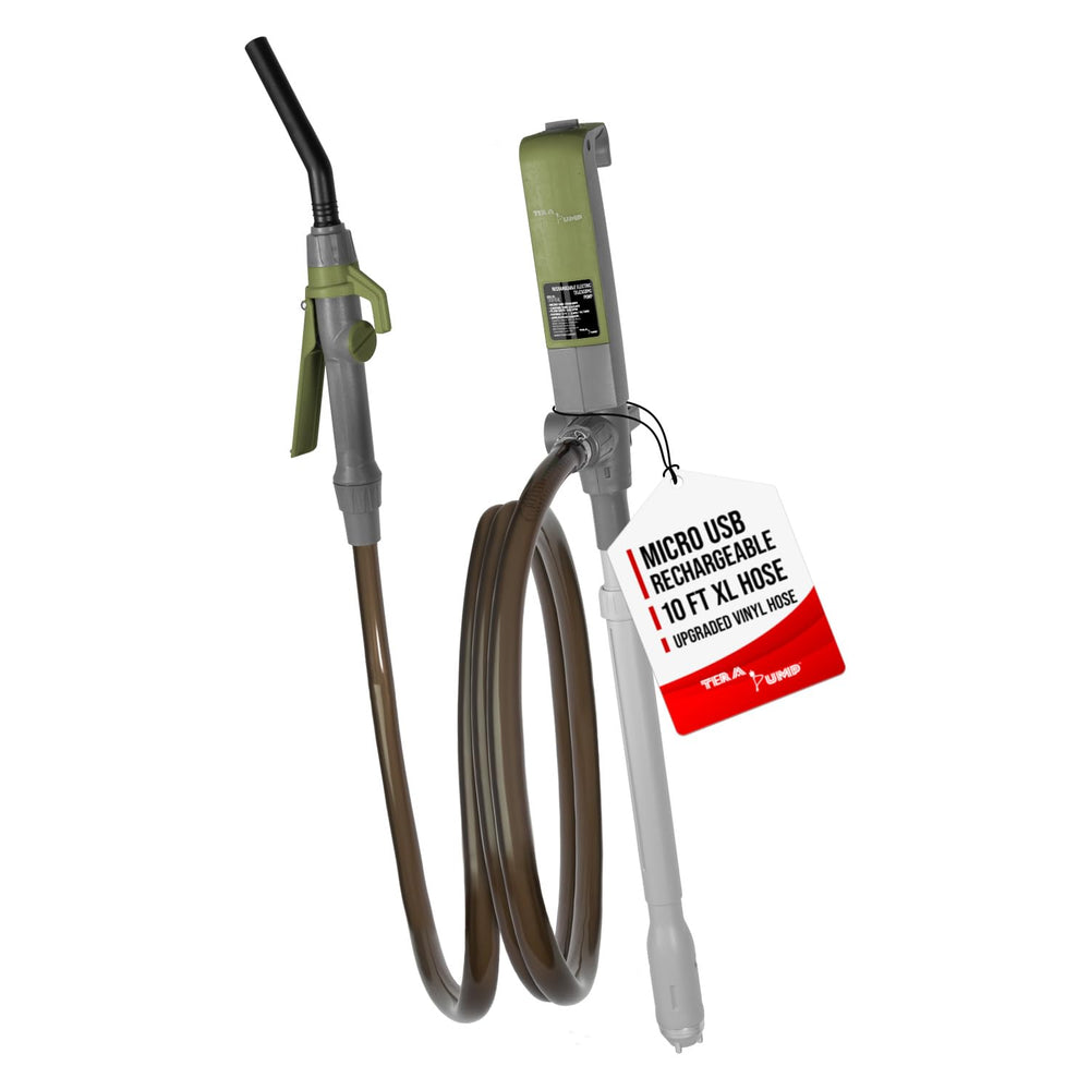 TERA PUMP front view showing portable fuel transfer for on-the-go refueling