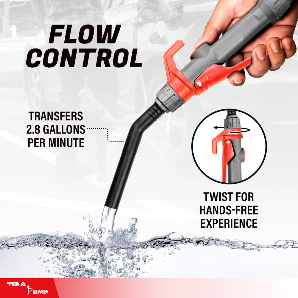 TERA PUMP long suction tube fits standard gas cans for easy transfer.