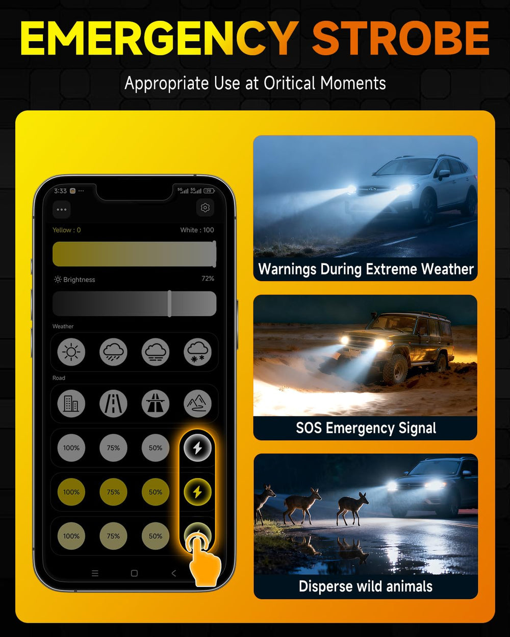 Termitor 9005/HB3 bulb app control and driving mode switching