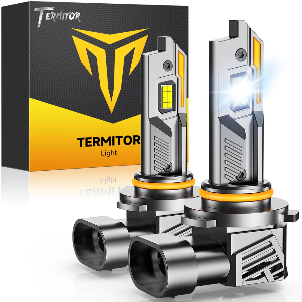 Termitor 9012/HIR2 bulb front view demonstrating 1:1 halogen replacement size for easy upgrade.