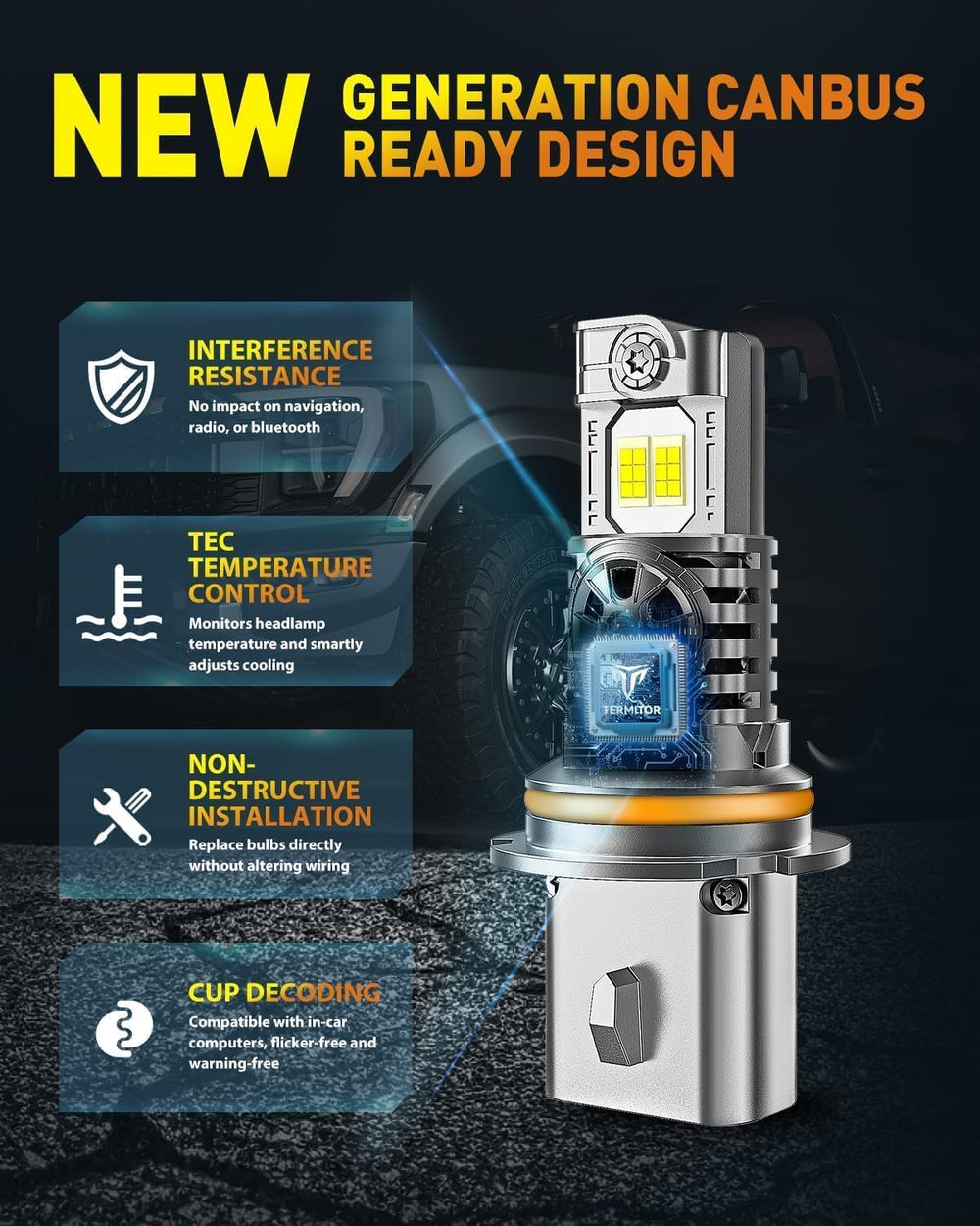 Termitor Brightest 9007 HB5 dual-pack provides uniform brightness.