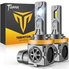 Termitor upgraded H11/H9 bulb close-up shows high-lumen performance for bright night visibility.